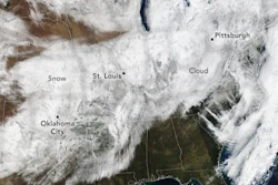 Map showing U.S. regions that were most affected by Winter Storm Fern. | Photo by Laura Dauphin for the NASA Earth Observatory