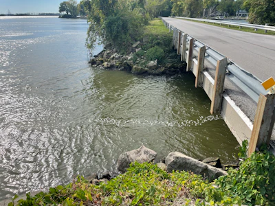 The causeway crossing at Johnson’s Island.