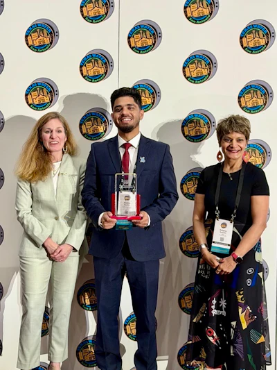 Poudel and his team received the Innovative Technology of the Year Award from the Water and Environment Association of Texas (WEAT) for their framework. | Photo courtesy of Alence Poudel