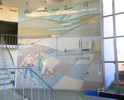 The preserved mural in the lobby of the Sugar Creek Water Treatment Plant.