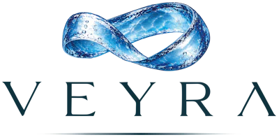 VEYRA logo featuring a blue infinity symbol above the company name in teal text